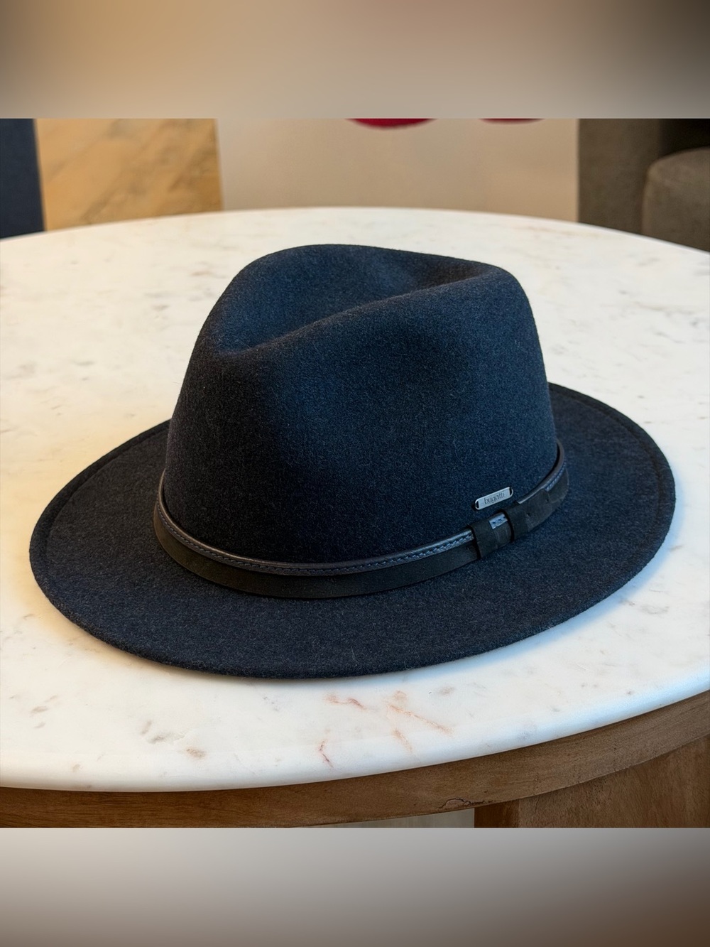 Bugatti 100% Wool fedora Hat Navy Waterproof Crushable Made in Germany Size 58